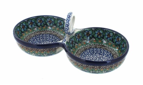 Blue Rose Polish Pottery Mardi Gras Divided Seasoning Cellar Perspective: front