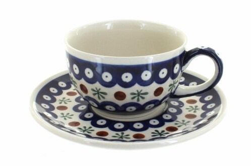 Blue Rose Polish Pottery Nature Cup & Saucer Perspective: front