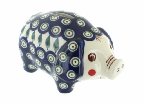 Blue Rose Polish Pottery Peacock Piggy Bank 1 Fred Meyer