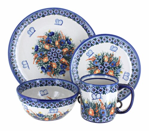Blue Rose Polish Pottery Spring Butterfly 4 Piece Place Setting - Service for 1 Perspective: front