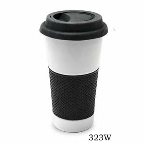 European Gift Ceramic Drinking Cup With Silicone Grip 16Oz Perspective: front
