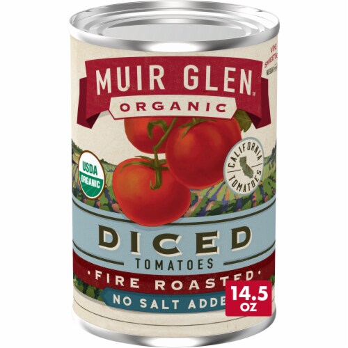 Muir Glen™ Organic No Salt Added Diced Fire Roasted Canned Tomatoes Perspective: front