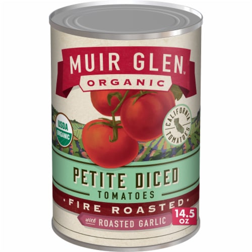 Muir Glen™ Organic Fire Roasted With Roasted Garlic Petite Diced Tomatoes Perspective: front