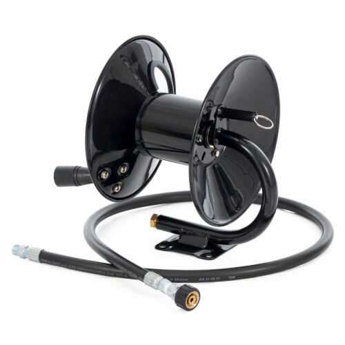 Apache 99023586 Steel Pressure Washer Reel for 50 Foot Hose with Pump, Black Perspective: front