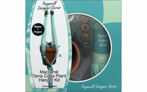 Pepperell Designer Macrame Terra Cotta Plant Hanger Kit-Mint Perspective: front