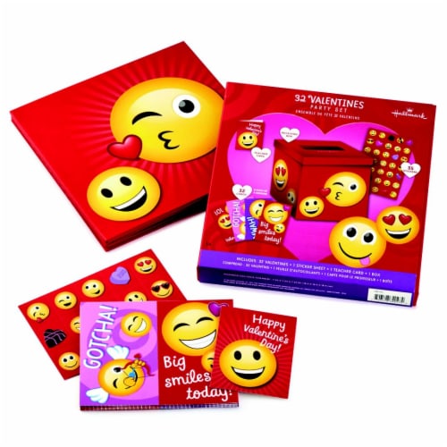 Valentine's Day Card: Hallmark Kids' Valentine Cards and Mailbox for Classroom Exchange (Emoticons) Perspective: front