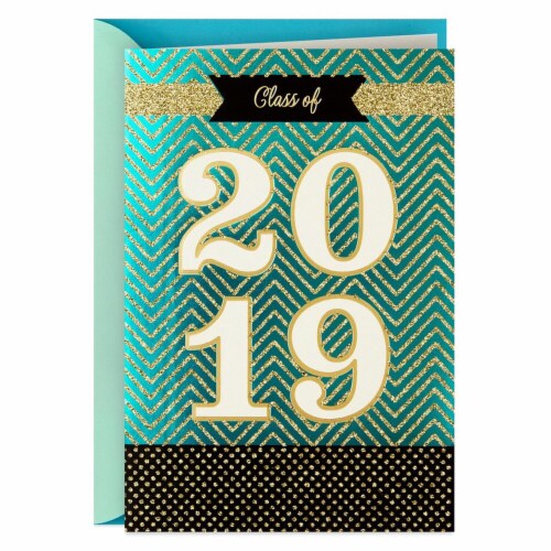 Hallmark  Graduation Card - Class Of 2019 Gold Glitter Congratulations Perspective: front