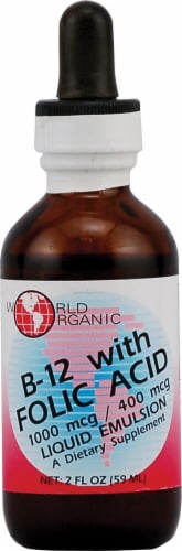 World Organic B-12 with Folic Acid Liquid 1000mcg / 400mcg Perspective: front