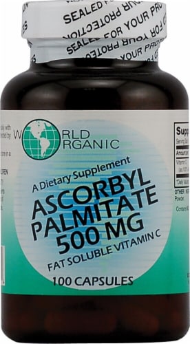 World Organic Ascorbyl Palmitate Capsules 500mg Perspective: front
