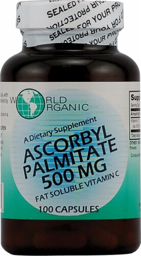 World Organic Ascorbyl Palmitate Capsules 500mg Perspective: front