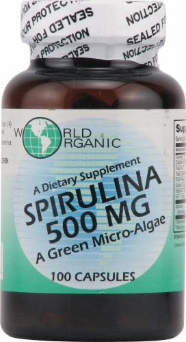 World Organic Spirulina Capsules 500mg Perspective: front
