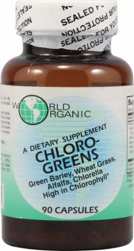 World Organic Chloro Greens Supplement Capsules Perspective: front
