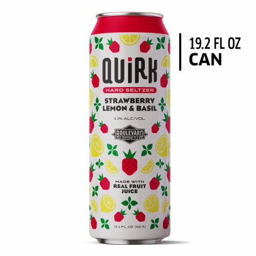 Quirk Strawberry Lemon and Basil Hard Seltzer Single Can Perspective: front