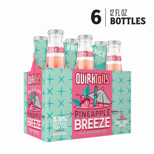 Quirktails Pineapple Breeze FMB 6pk Bottles Perspective: front