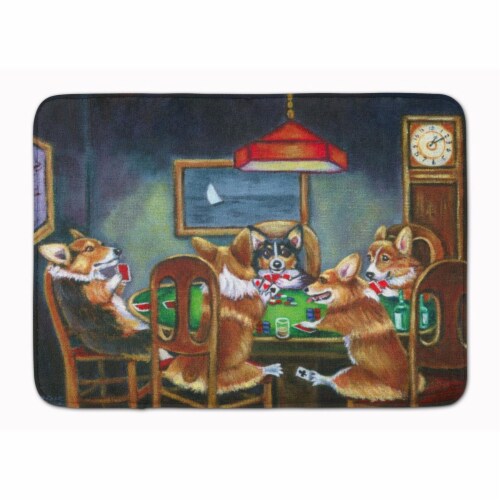 Corgi Playing Poker Machine Washable Memory Foam Mat Perspective: front