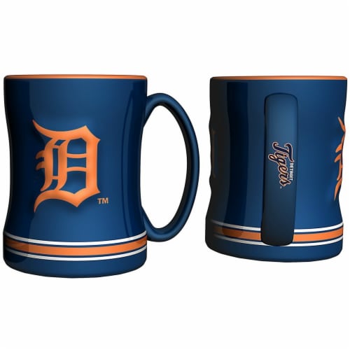 Detroit Tigers Coffee Mug - 14oz Sculpted Relief - Blue Perspective: front