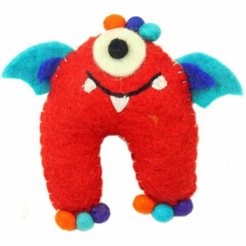 Hand Felted One-Eyed Tooth Monster with Wings, Red Perspective: front