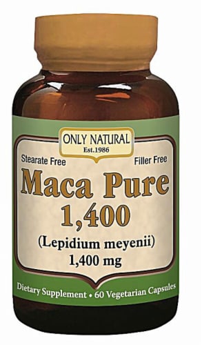 Only Natural Maca Pure 1400 mg Dietary Supplement Vegetarian Capsules Perspective: front