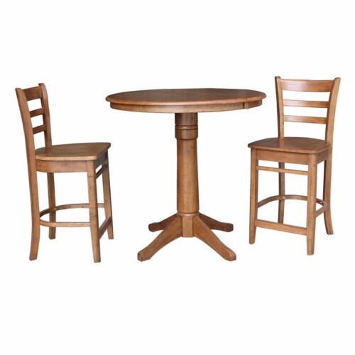 36 Solid Wood Round Extension Dining Table with 2 Stools in Oak 1