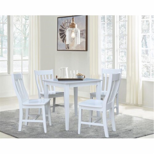 30 x 30 Solid Wood Dining Table with 4 Chairs in White 5 Piece