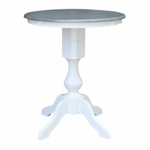 30 in. Round Top Pedestal Counter Height Wood Dining Table in White/Heather Gray Perspective: front