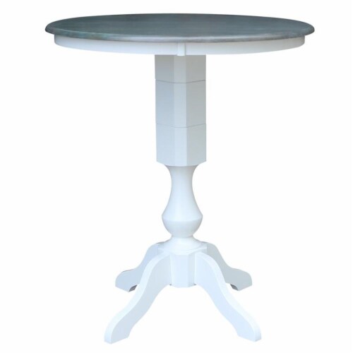36 in. Wood Bar Height Pedestal Table in White/Heather Gray Perspective: front