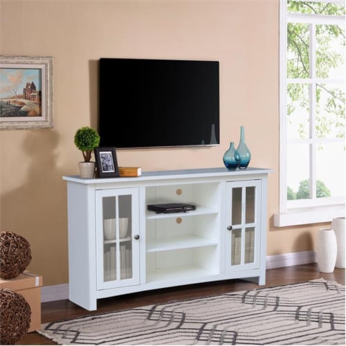 Entertainment TV Stand with Open Shelves and 2 Doors in White 48