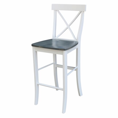 X-back Solid Wood Bar Height Stool  in White/Heather Gray Perspective: front