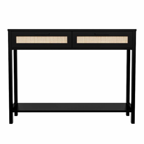 Black and rattan console table deals