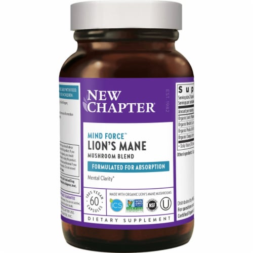 New Chapter Mind Force Lion's Mane Mushroom Blend 60 Vegan Caps Perspective: front