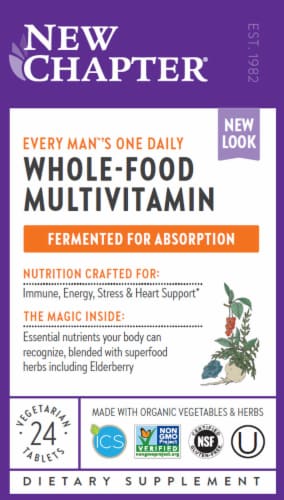 New Chapter Every Man's One Daily Whole-Food Multivitamin Vegetarian Tablets Perspective: front