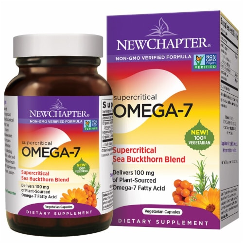 New Chapter Supercritical Omega-7 Sea Buckthorn Blend Dietary Supplement Vegetarian Capsules 100mg Perspective: front