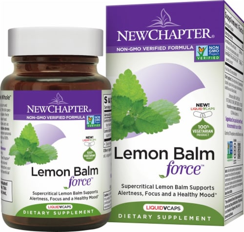 New Chapter Lemon Balm Force Dietary Supplement Liquid Vegetarian Capsules Perspective: front