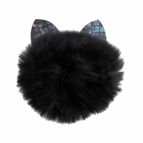 Black Faux Fur Cat Ear Scrunchie Perspective: front