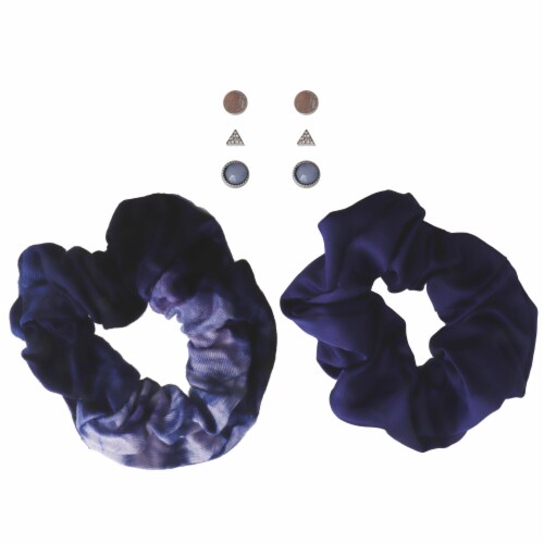 Stud Earring & Blue Scrunchie Set Perspective: front