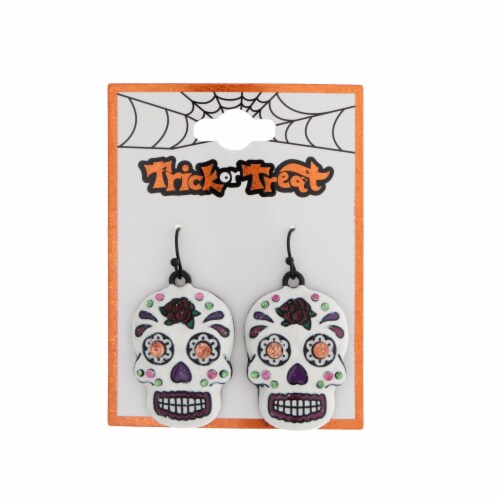 Sugar Skull Earrings - White Perspective: front