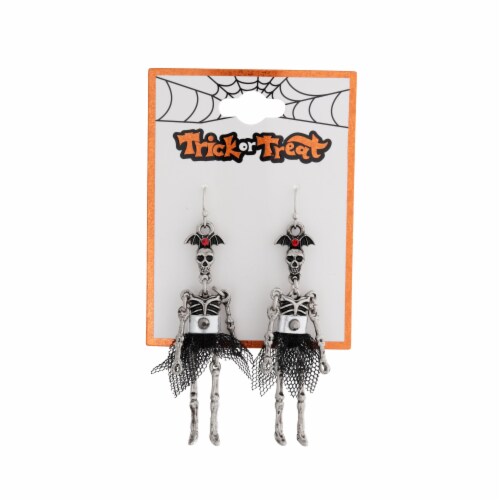 FAF Tulle Skirt Skeleton Earrings - Silver/Black Perspective: front