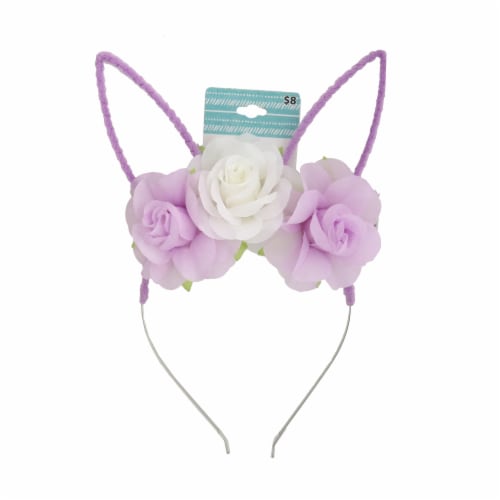 Floral Bunny Headband - Purple/White Perspective: front