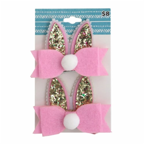 Glitter Easter Barrettes - Pink/Gold Perspective: front