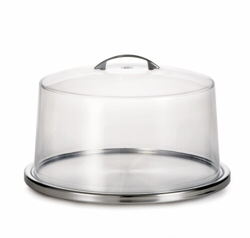 TableCraft Cake Plate and Cover Set - Clear/Silver Perspective: front