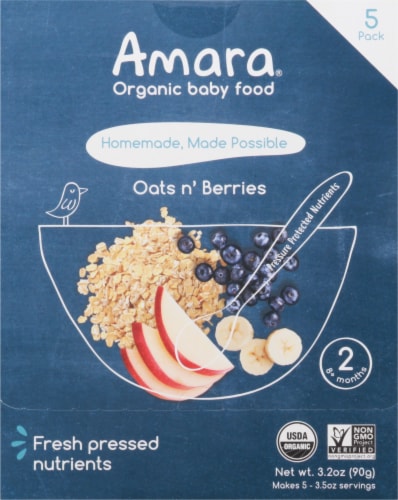 Amara Organic Oats n' Berries Baby Food Pouches Perspective: front