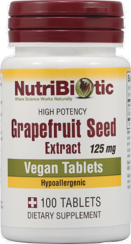 NutriBiotic Grapefruit Seed Extract Dietary Supplement Vegan Tablets 125mg Perspective: front
