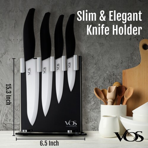 Vos Ceramic 4 Pcs Knife Set with Knives Holder (Black Handle), 1