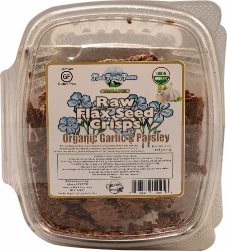 Mauk Family Farms  Raw Flax Seed Crisps   Organic Garlic and Parsley Perspective: front