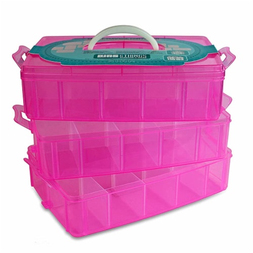 Bins  Things Pink 3-Tier 30 Compartment Stackable Storage Container Perspective: front
