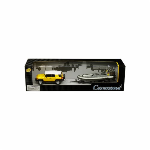 Cararama 48115 1 by 43 Scale Diecast Yellow with Speed Boat with Trailer for Toyota FJ Cruise Perspective: front