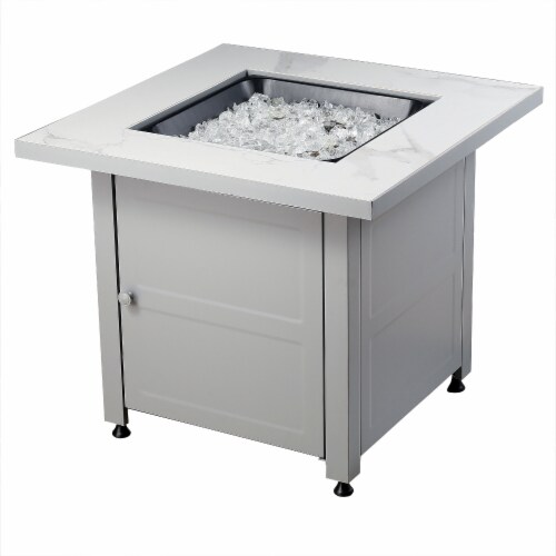 Endless Summer Outdoor Fire Pit Table with Faux Marble Finish, White Glass Perspective: front