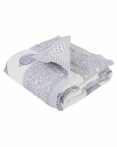 Malabar Baby Block-Printed Cotton Crib Quilt for infants - 7 years old, unisex, Fort Perspective: front