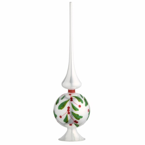 15  Holly Leaves Glass Christmas Tree Topper Perspective: front