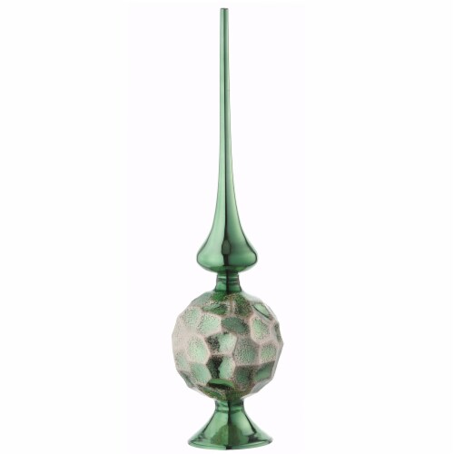 15  Sage Green Glass Christmas Tree Topper Perspective: front